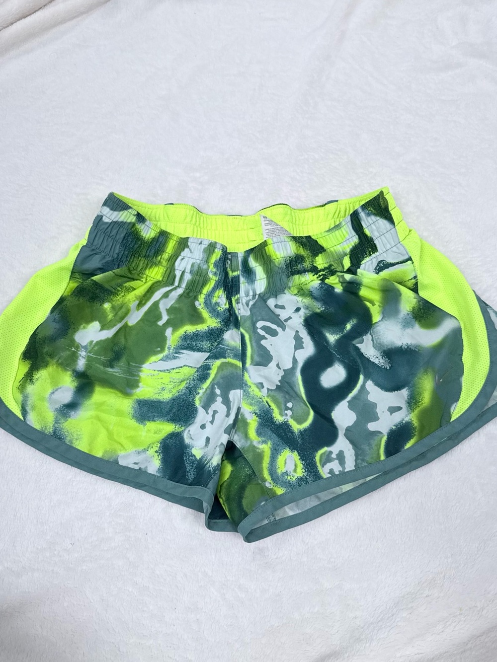Nike Women's Neon Yellow-Green Printed Athletic Shorts